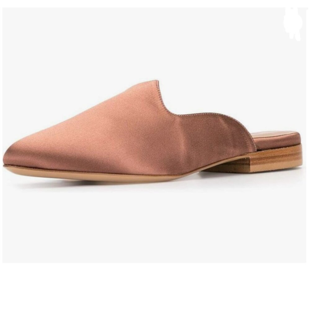 YDN Nude Satin Low Heel Comfort Slip on Mules Slide Sandals Pointed Toe Shoes